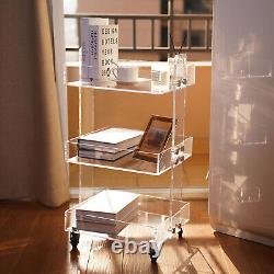 Table d'appoint mobile en acrylique transparent à trois niveaux pour le stockage et le service dans la maison/le bar