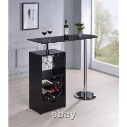 Table de bar Coaster Home Furnishings 43.25 avec dessus en verre noir brillant et rangement à vin