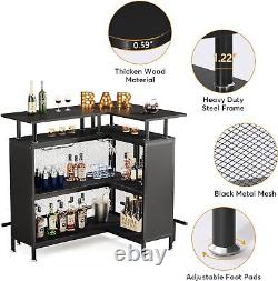 Table de bar L, verrerie, 2 étagères, mini bar, noir