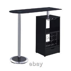Table de bar à domicile Coaster 16Lx47.5L Rectangle dessus en verre noir brillant + rangement pour vin