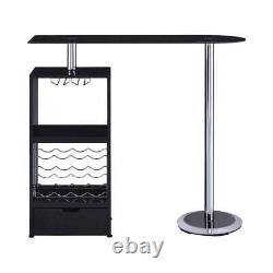 Table de bar à domicile Coaster 16Lx47.5L Rectangle dessus en verre noir brillant + rangement pour vin