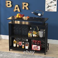 Table de bar à domicile avec casier à vin à 3 niveaux, support à verres à pied et étagères de rangement