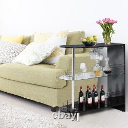 Table de bar à domicile pour le stockage du vin avec étagère en verre trempé et porte-verres noir