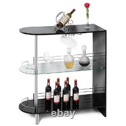 Table de bar à domicile pour le stockage du vin avec étagère en verre trempé et porte-verres noir