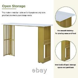 Table de bar à hauteur de comptoir multifonctionnelle avec 7 pièces, étagères ouvertes et 6 tabourets