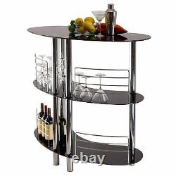 Table de bar à vin Martini en verre métal noir 2 étagères pour la maison, le salon et la salle à manger.