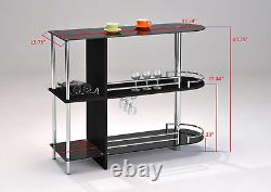 Table de bar avec deux étagères en verre trempé, noir (16 po x 47 po x 41 po)