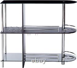 Table de bar avec deux étagères en verre trempé, noir (16 po x 47 po x 41 po)