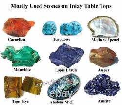 Table de bar d'entrée de travail incrustée de pierres précieuses brillantes de 15x15 pouces en marbre pour table basse