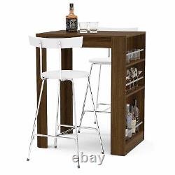 Table de bar élégante de rangement en noyer foncé avec étagère à vin et à liqueur, étagère de rangement pour le domicile