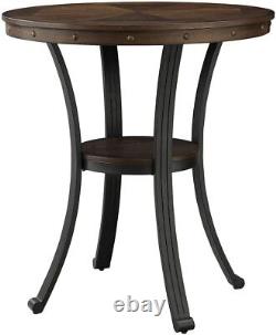 Table de bar haute ronde pour la maison avec pieds courbés en métal et dessus en bois - Meuble de salle à manger