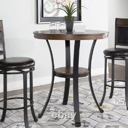 Table de bar haute ronde pour la maison avec pieds courbés en métal et dessus en bois - Meuble de salle à manger