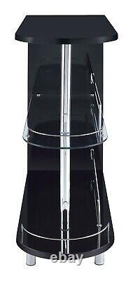 Table de bar moderne avec rangement pour bouteilles de vin, tablette en verre, noir brillant - Coaster 101063