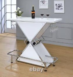 Table de bar moderne contemporaine avec rangement à vin, finition blanc laqué brillant, Coaster 130078