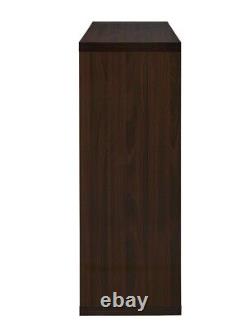 Table de bar moderne en bois avec étagère en verre, rangement à vin glamour, finition brun haute brillance 100166