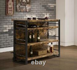 Table de bar moderne en bois et métal avec unité de rangement pour bouteilles de vin en brun Coaster 130071