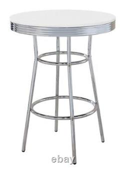 Table de bar ronde Coaster Home Furnishings en chrome et blanc brillant