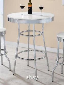 Table de bar ronde Coaster Home Furnishings en chrome et blanc brillant