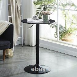 Table de bar ronde noire et 2 tabourets de bar en simili cuir gris chromé réglables en hauteur