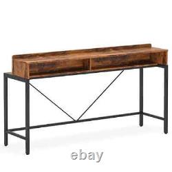 Table de canapé industrielle étroite à deux niveaux avec étagère de rangement Brown 70.9