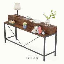 Table de canapé industrielle étroite à deux niveaux avec étagère de rangement Brown 70.9