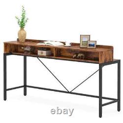 Table de canapé industrielle étroite à deux niveaux avec étagère de rangement Brown 70.9