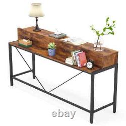 Table de canapé industrielle étroite à deux niveaux avec étagère de rangement Brown 70.9