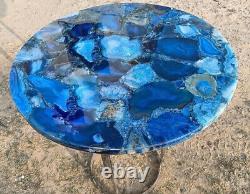 Table de console de table de café ronde en agate bleue Gemstone Art Décoration de maison