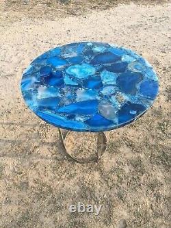 Table de console de table de café ronde en agate bleue Gemstone Art Décoration de maison