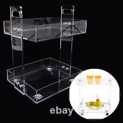 Table de service acrylique mobile à 4 roues et 2 niveaux pour le rangement et l'exposition de bar à domicile