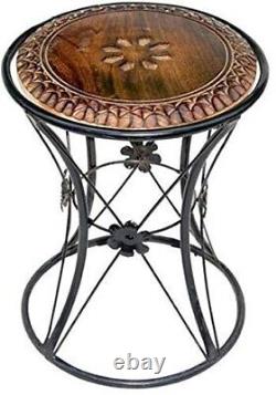 Table de tabouret fait main en fer et en bois Taille de la table - 121216 pouces Décoration de bureau et de maison