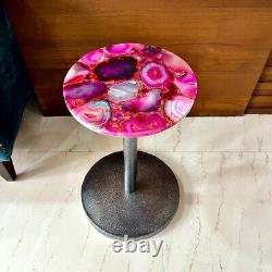Table en agate rose, table ronde occasionnelle, table d'appoint en agate composite, décoration intérieure