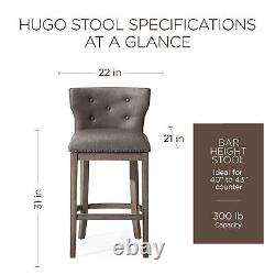 Tabouret de bar Hugo de la collection Maven Lane en chêne récupéré avec revêtement en cuir vegan Ronan Stone