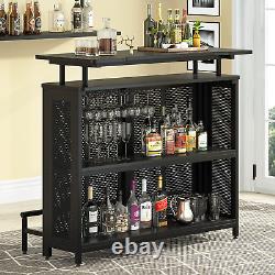 Unité de bar à domicile Tribesigns, table de bar à liqueur à 3 niveaux avec porte-verres et casiers à vin