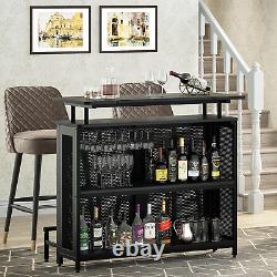 Unité de bar à domicile Tribesigns, table de bar à liqueur à 3 niveaux avec porte-verres et casiers à vin