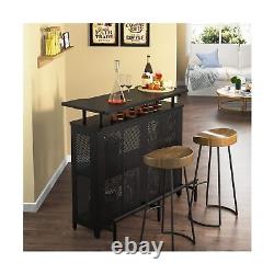 Unité de bar à domicile Tribesigns, table de bar à trois niveaux avec supports à verres à pied et rangements à vin.