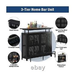 Unité de bar à domicile Tribesigns, table de bar à trois niveaux avec supports à verres à pied et rangements à vin.