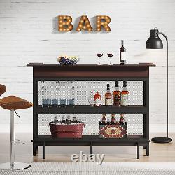 Unité de bar à domicile à 3 niveaux avec table de bar à alcools, support à verres et étagère de rangement à vin