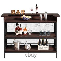 Unité de bar à domicile à 3 niveaux avec table de bar à alcools, support à verres et étagère de rangement à vin