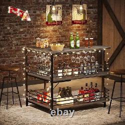 Unité de bar à domicile en forme de L avec table à liqueurs à 3 niveaux et étagères, gris