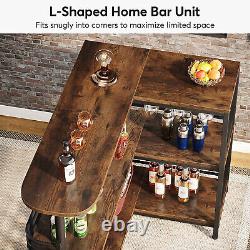 Unité de bar à domicile en forme de L de Tribesigns, table de bar à alcool à 3 niveaux avec étagères de rangement