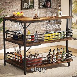 Unité de bar à domicile en forme de L de Tribesigns, table de bar à alcool à 3 niveaux avec étagères de rangement