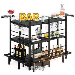 Unité de bar à vin domestique noir à 3 niveaux en forme de L avec support à verres à vin