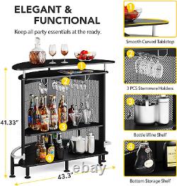 Unité de bar, table de bar à 4 niveaux avec rangement et support à verres, mini bar à alcools