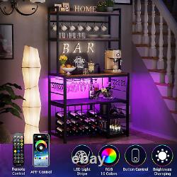 Yacchi Meuble de Bar Maison avec Prise et Lumière LED, Bar à Vin pour Salon